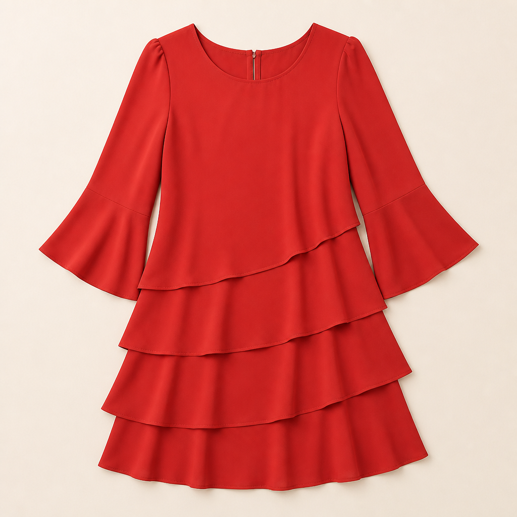 LumaBella™ – Elegant Tiered Chiffon Dress with Flowy Bell Sleeves