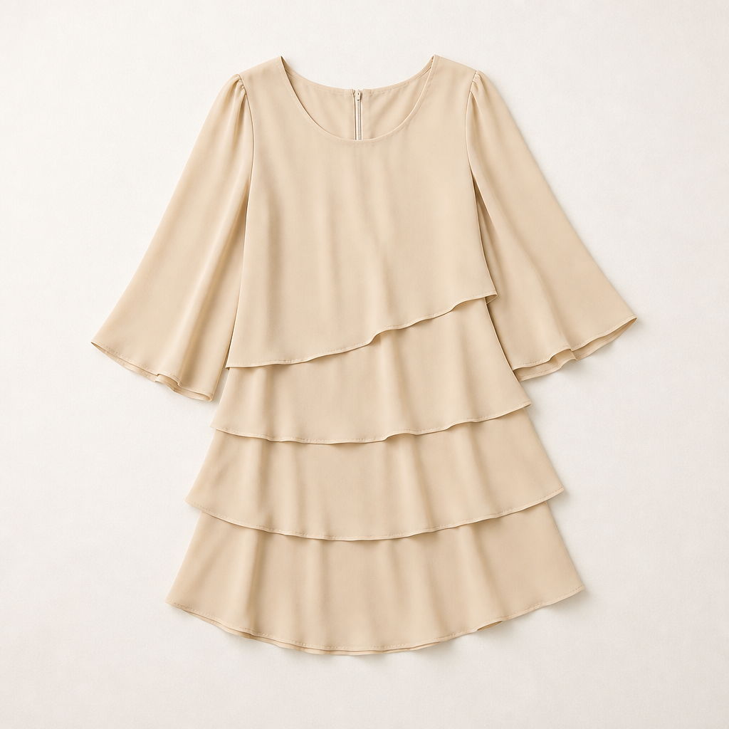 LumaBella™ – Elegant Tiered Chiffon Dress with Flowy Bell Sleeves