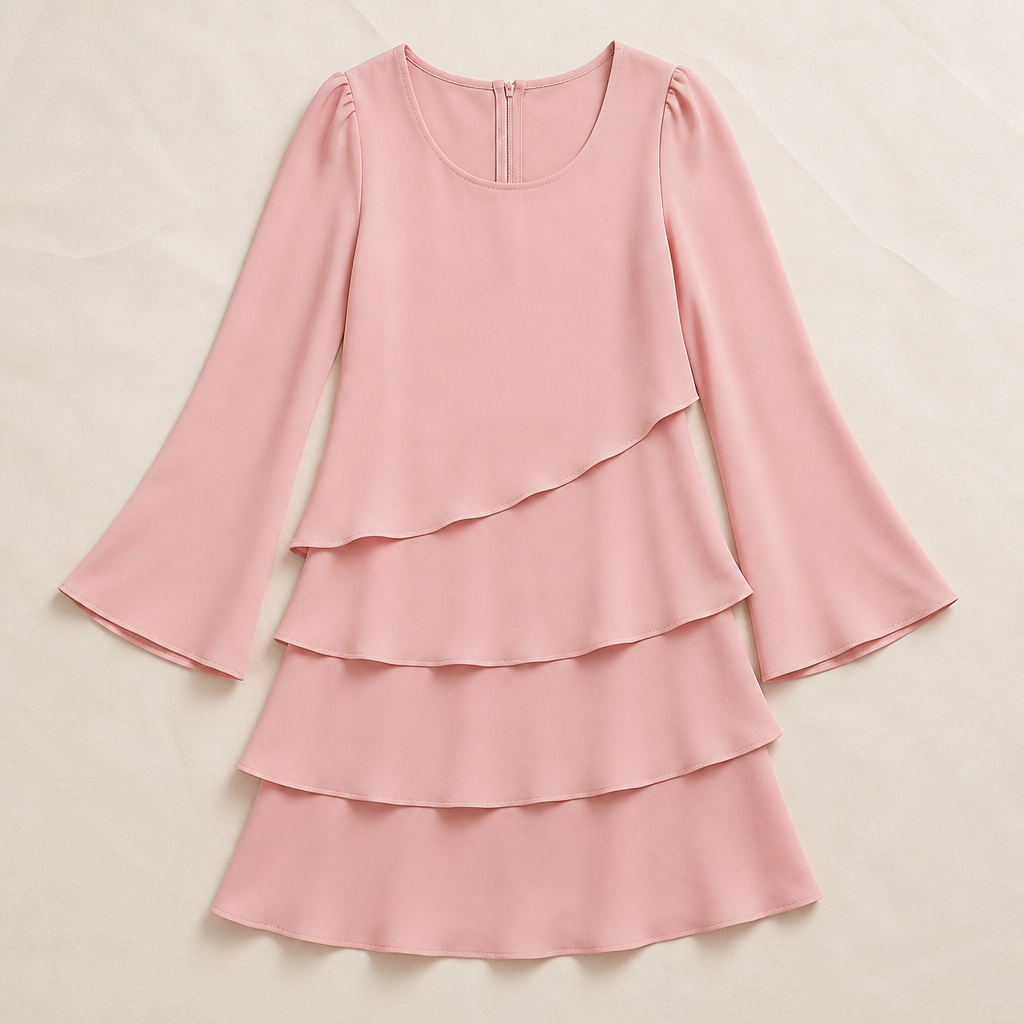 LumaBella™ – Elegant Tiered Chiffon Dress with Flowy Bell Sleeves