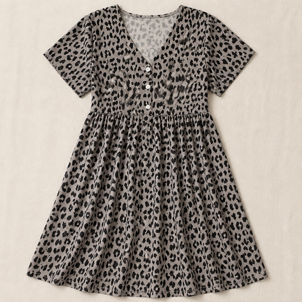 LuminaEase™ – Relaxed V-Neck Button-Front Day Dress