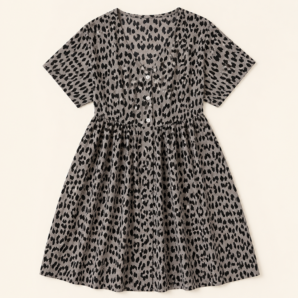 LuminaEase™ – Relaxed V-Neck Button-Front Day Dress