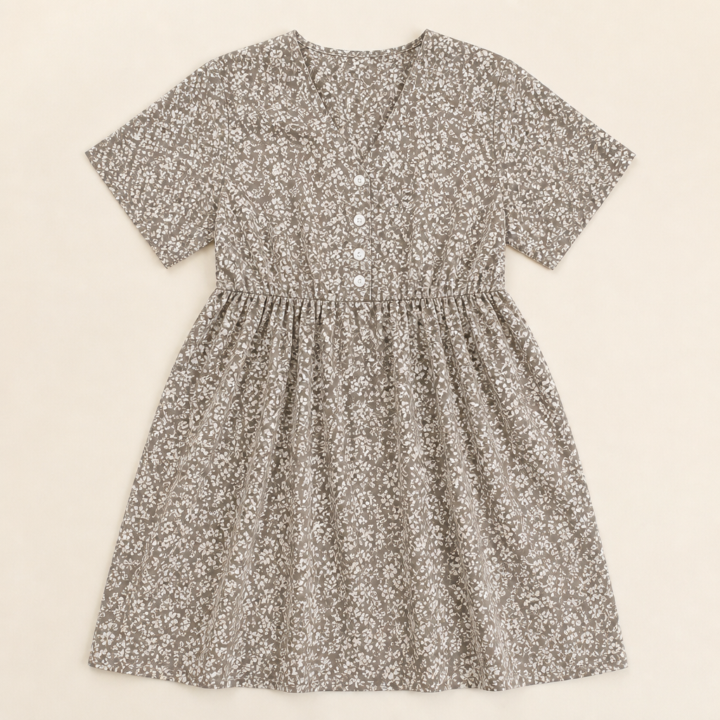 LuminaEase™ – Relaxed V-Neck Button-Front Day Dress