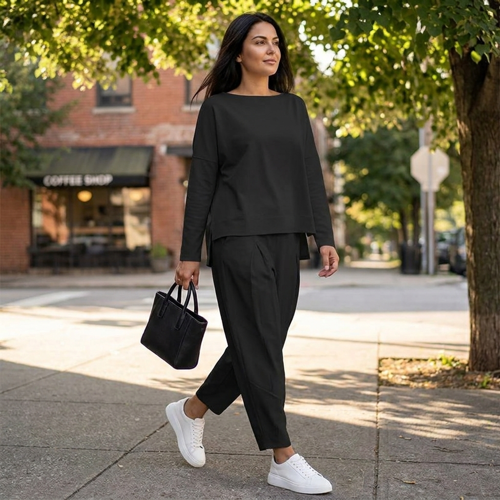 LuminaEase™ – Relaxed Boat-Neck Top & Tapered Pant Set