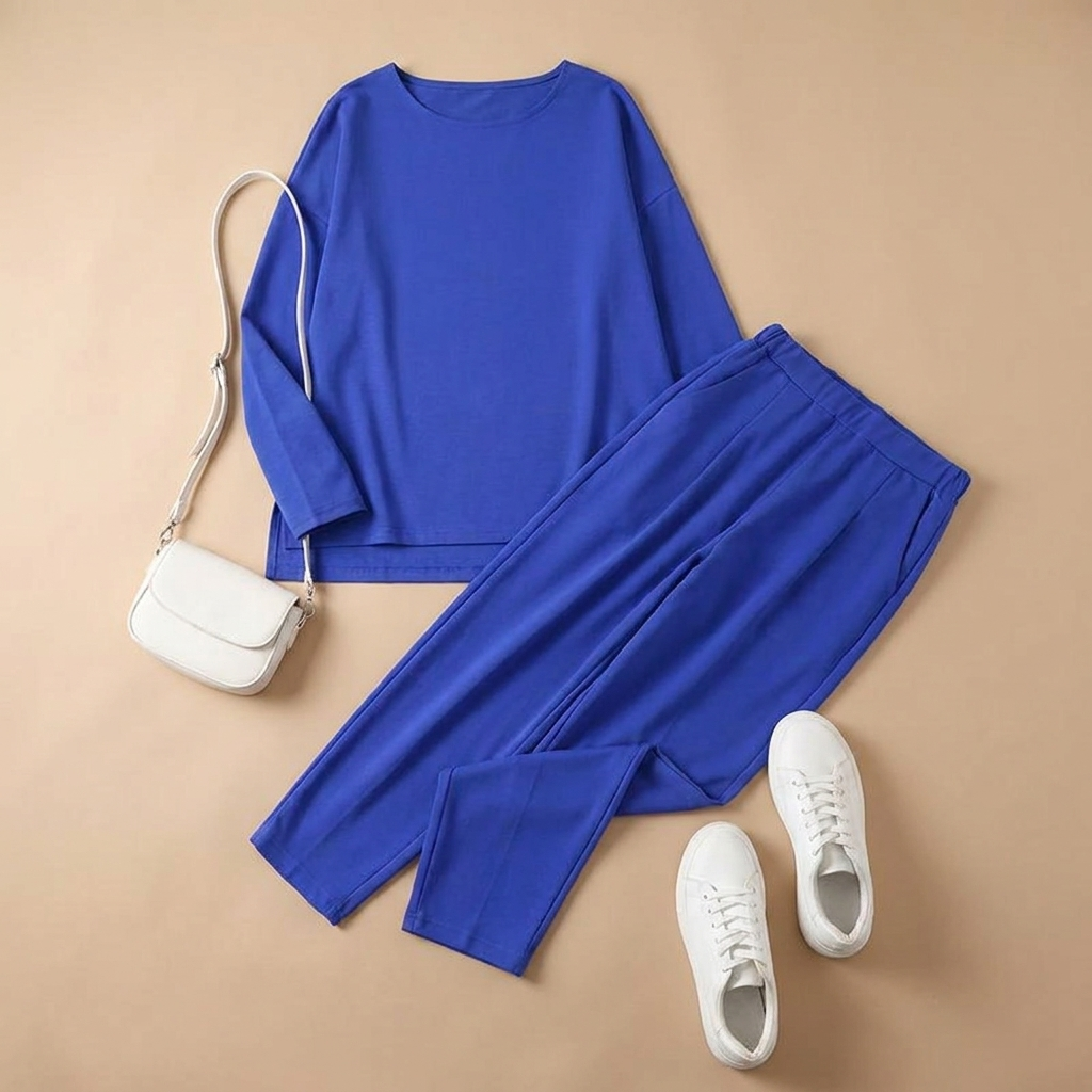 LuminaEase™ – Relaxed Boat-Neck Top & Tapered Pant Set