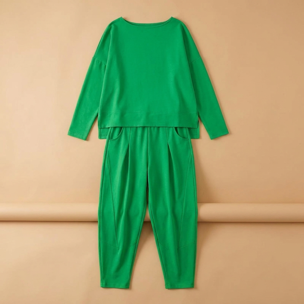 LuminaEase™ – Relaxed Boat-Neck Top & Tapered Pant Set