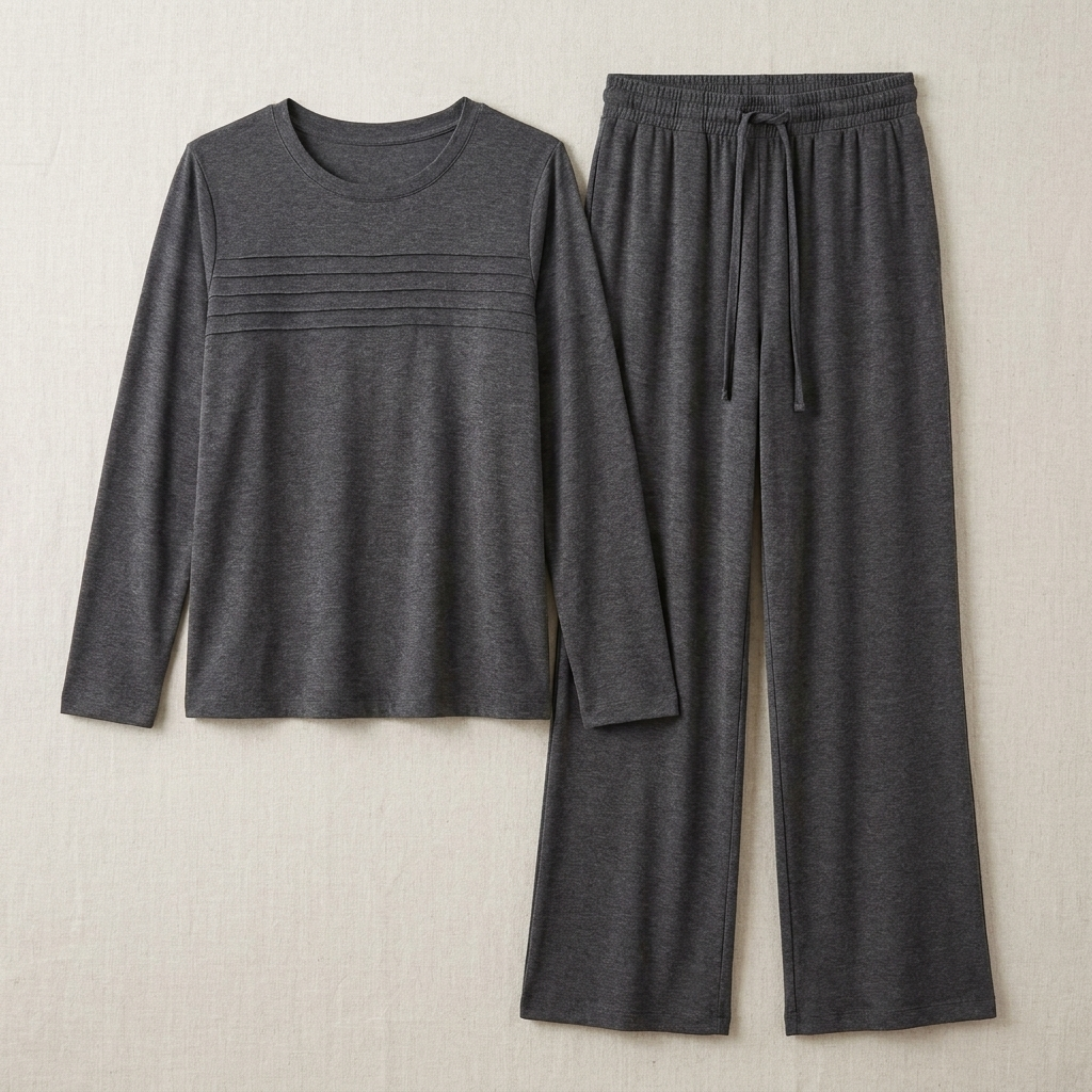 OptimaWear™ – Soft Knit Pleated-Yoke Two-Piece Lounge Set