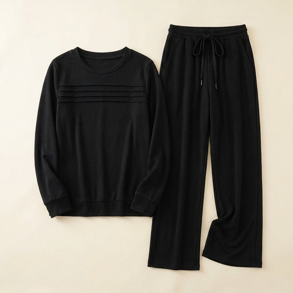 OptimaWear™ – Soft Knit Pleated-Yoke Two-Piece Lounge Set
