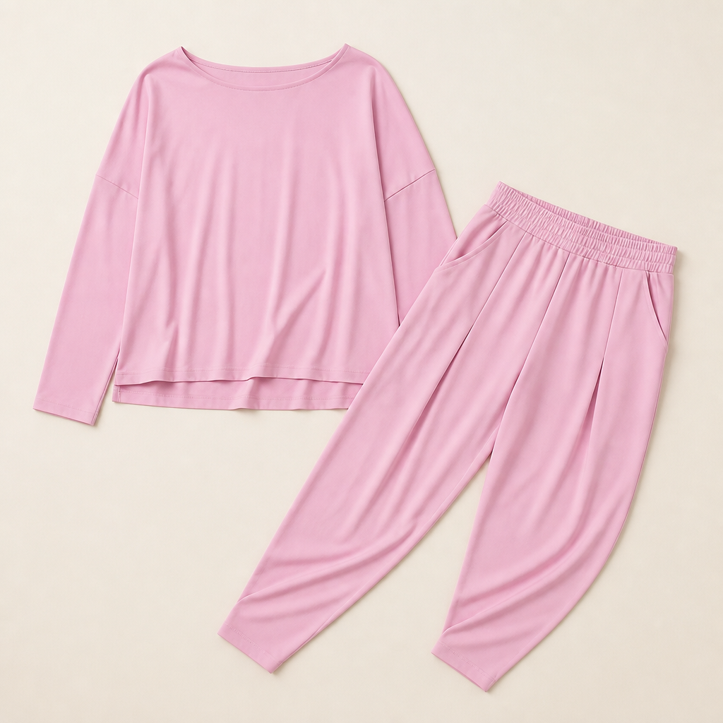 Mirelle™ – Relaxed Boat-Neck Two-Piece Set with Tapered Pleated Pants