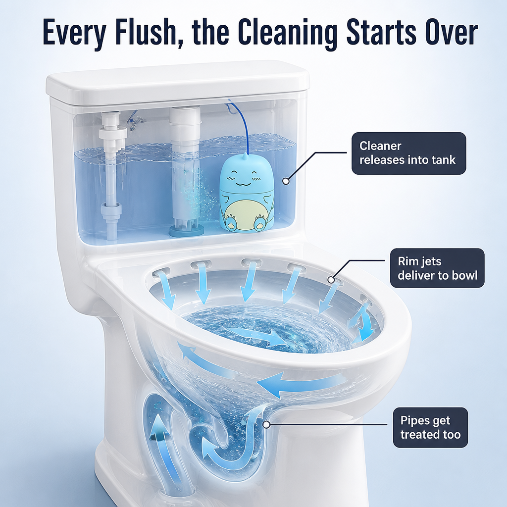 AquaPure™ — Cleans Every Flush for 60 Days, No Blue Stains, No Scrubbing