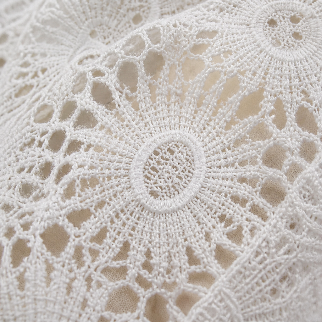 DeloraLace™ – Romantic Crochet Lace Button-Front Top with Scalloped Hem