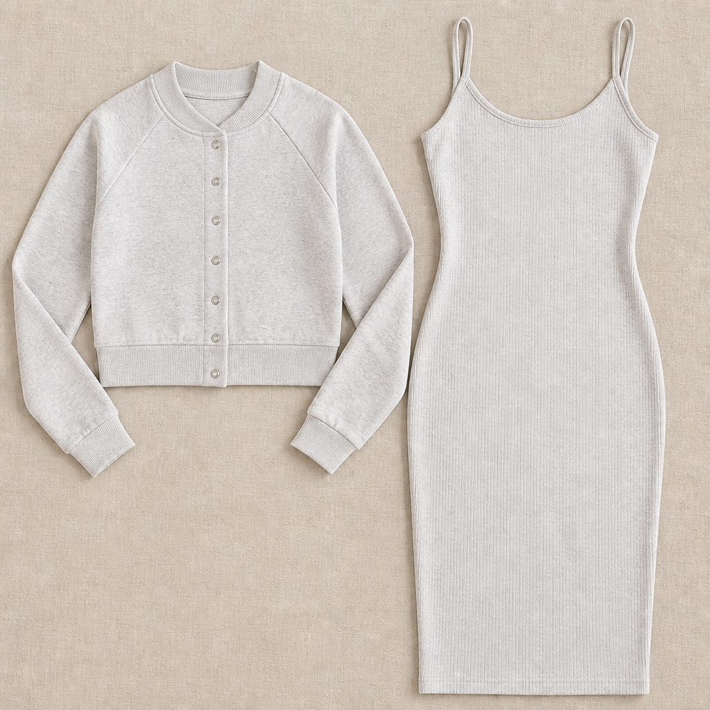 LunaCurve™ – Soft Knit Bodycon Midi Dress with Matching Cropped Jacket