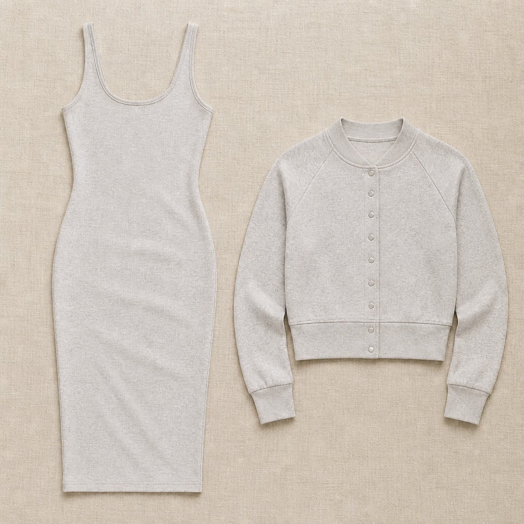 LunaCurve™ – Soft Knit Bodycon Midi Dress with Matching Cropped Jacket