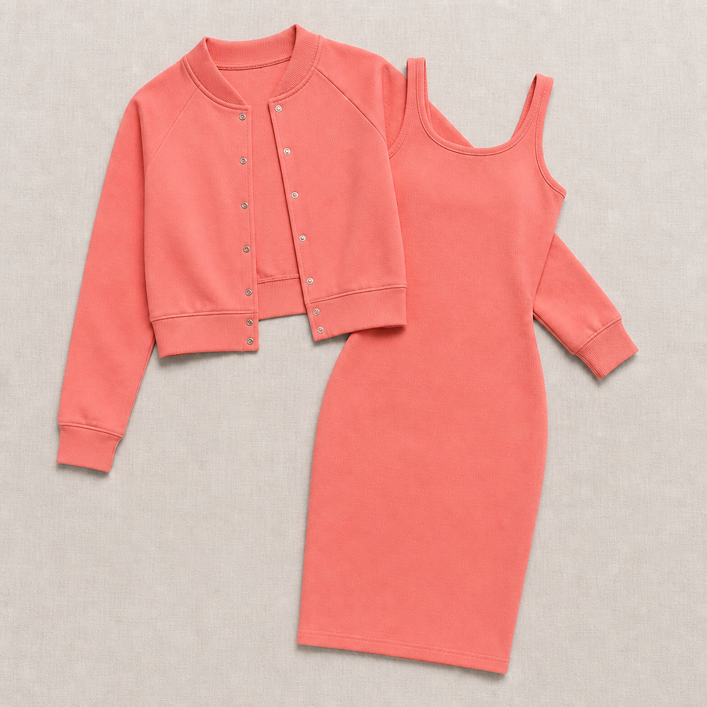 LunaCurve™ – Soft Knit Bodycon Midi Dress with Matching Cropped Jacket