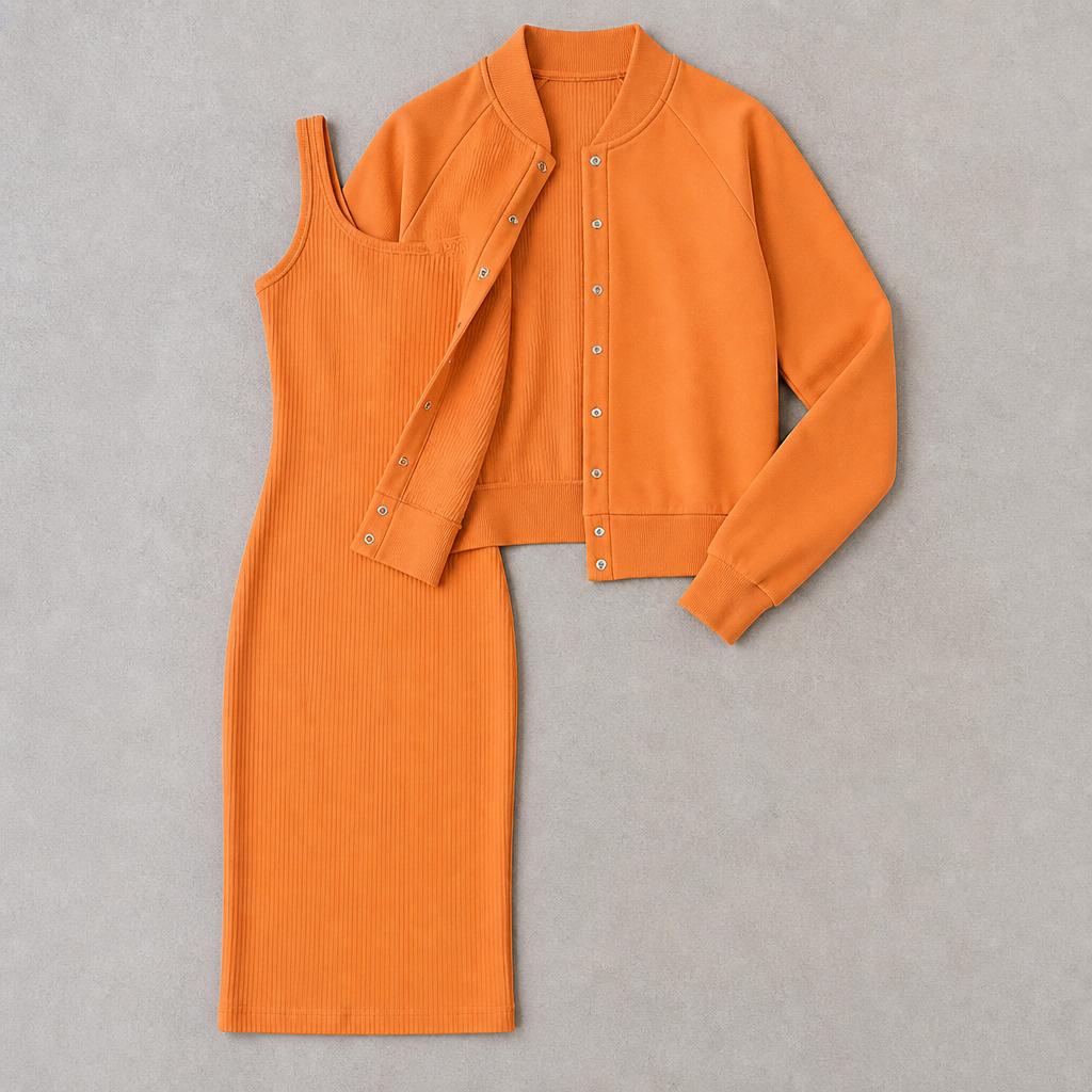 LunaCurve™ – Soft Knit Bodycon Midi Dress with Matching Cropped Jacket