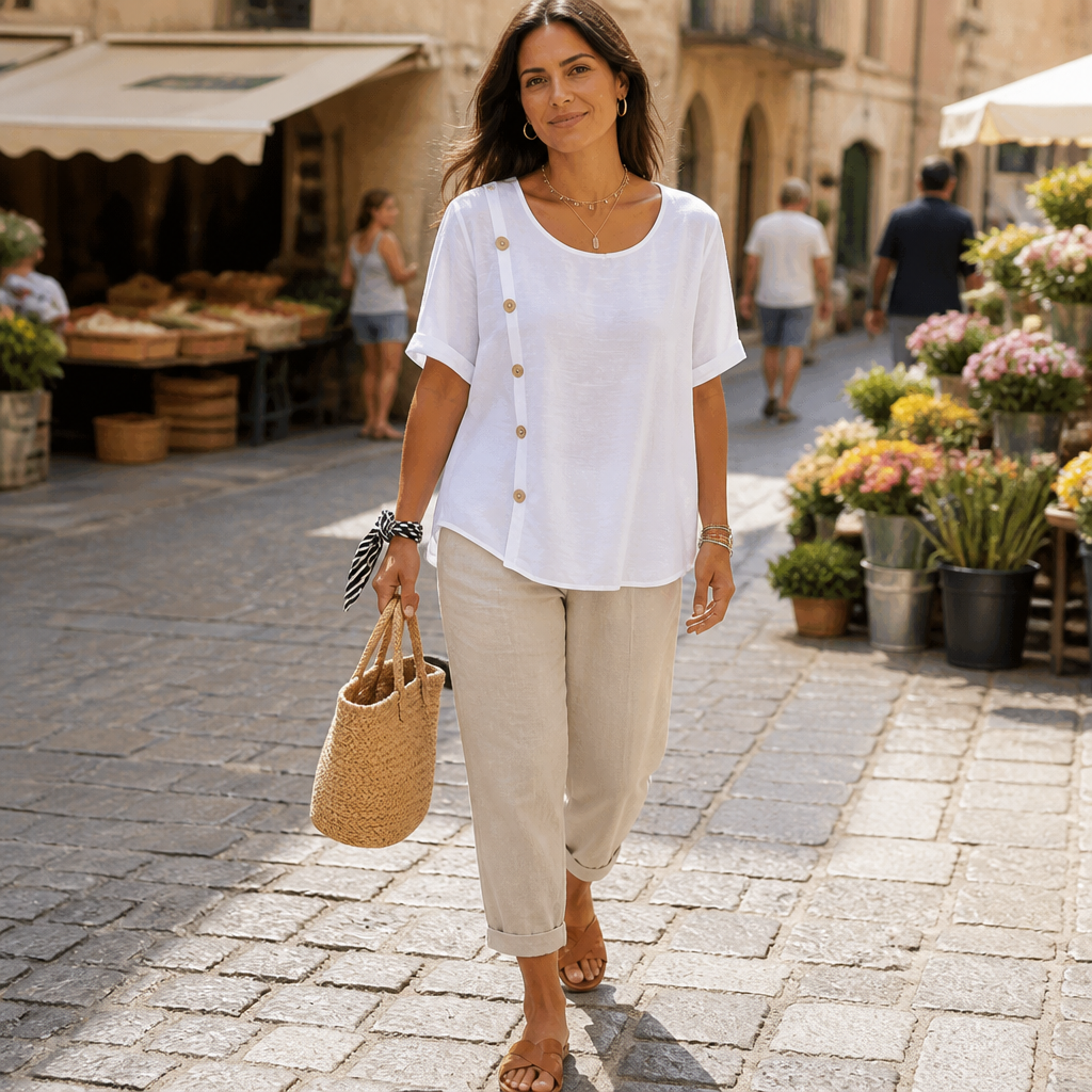 LumeaLuxe™ – Relaxed Cotton Blouse with Side-Button Detail