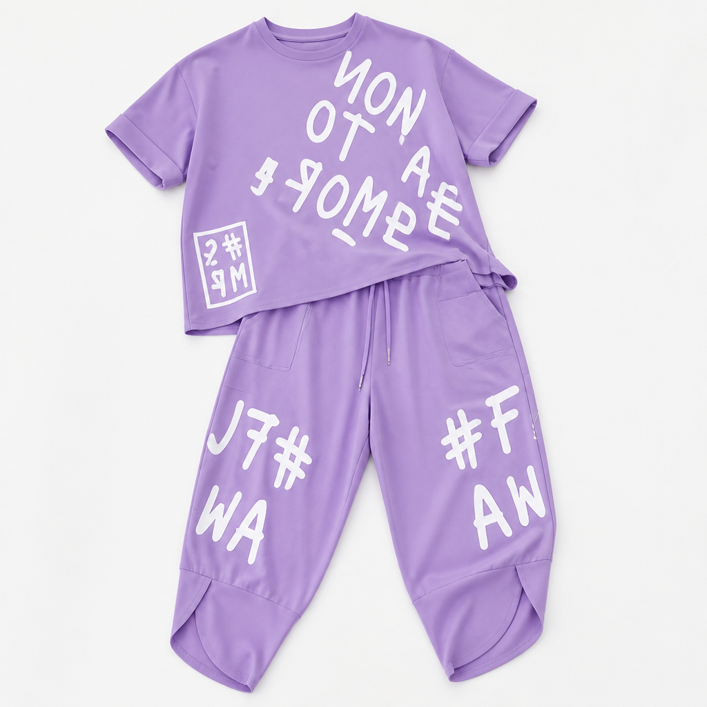 Brixa™ – Oversized Graffiti Print Lounge Two-Piece Set