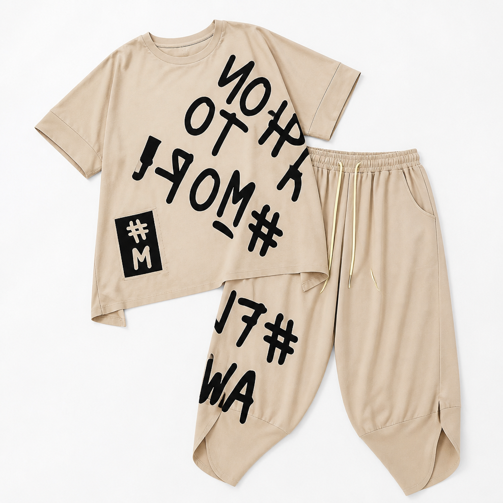 Brixa™ – Oversized Graffiti Print Lounge Two-Piece Set