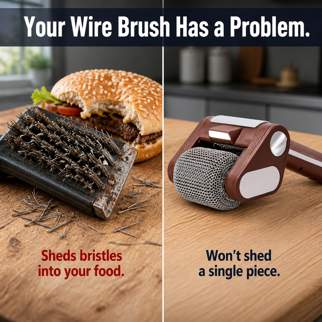 GrillGleam™ — Scrape Off Burnt-On Grease in Seconds Without a Single Loose Bristle