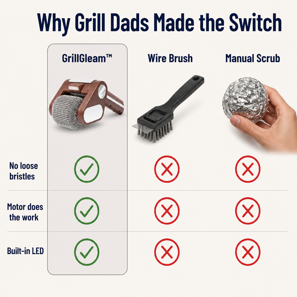 GrillGleam™ — Scrape Off Burnt-On Grease in Seconds Without a Single Loose Bristle
