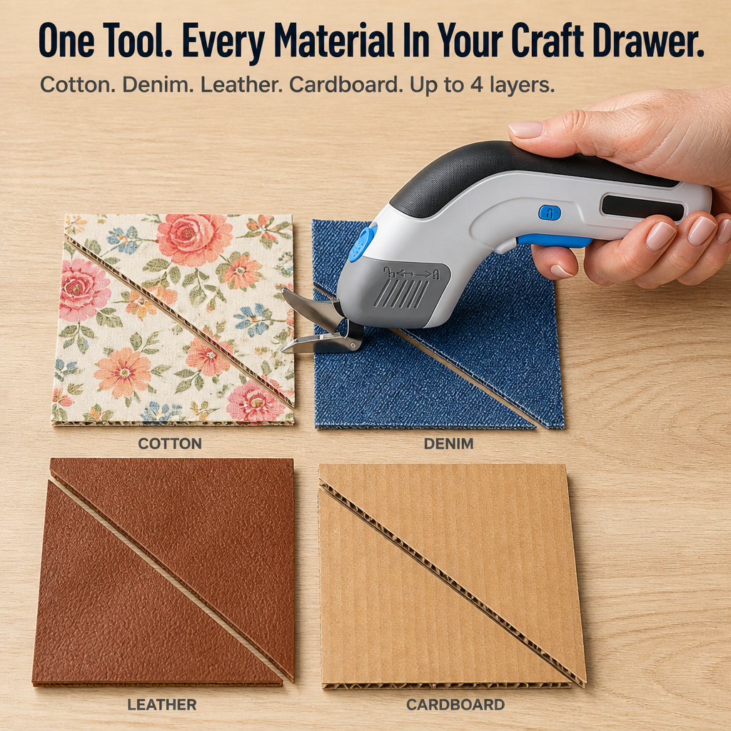 LuminaShear™ — Glide Through Fabric, Leather & Cardboard Without Hand Fatigue