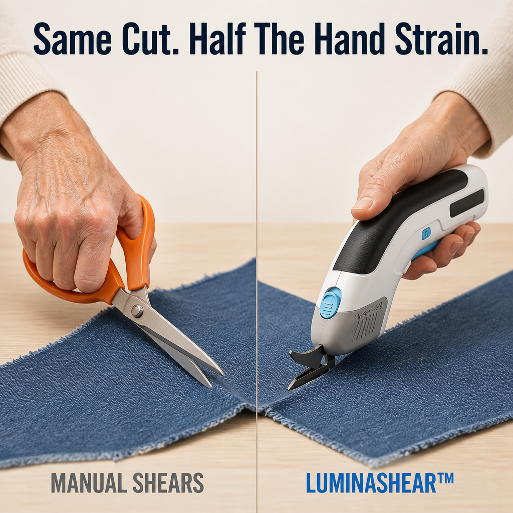 LuminaShear™ — Glide Through Fabric, Leather & Cardboard Without Hand Fatigue