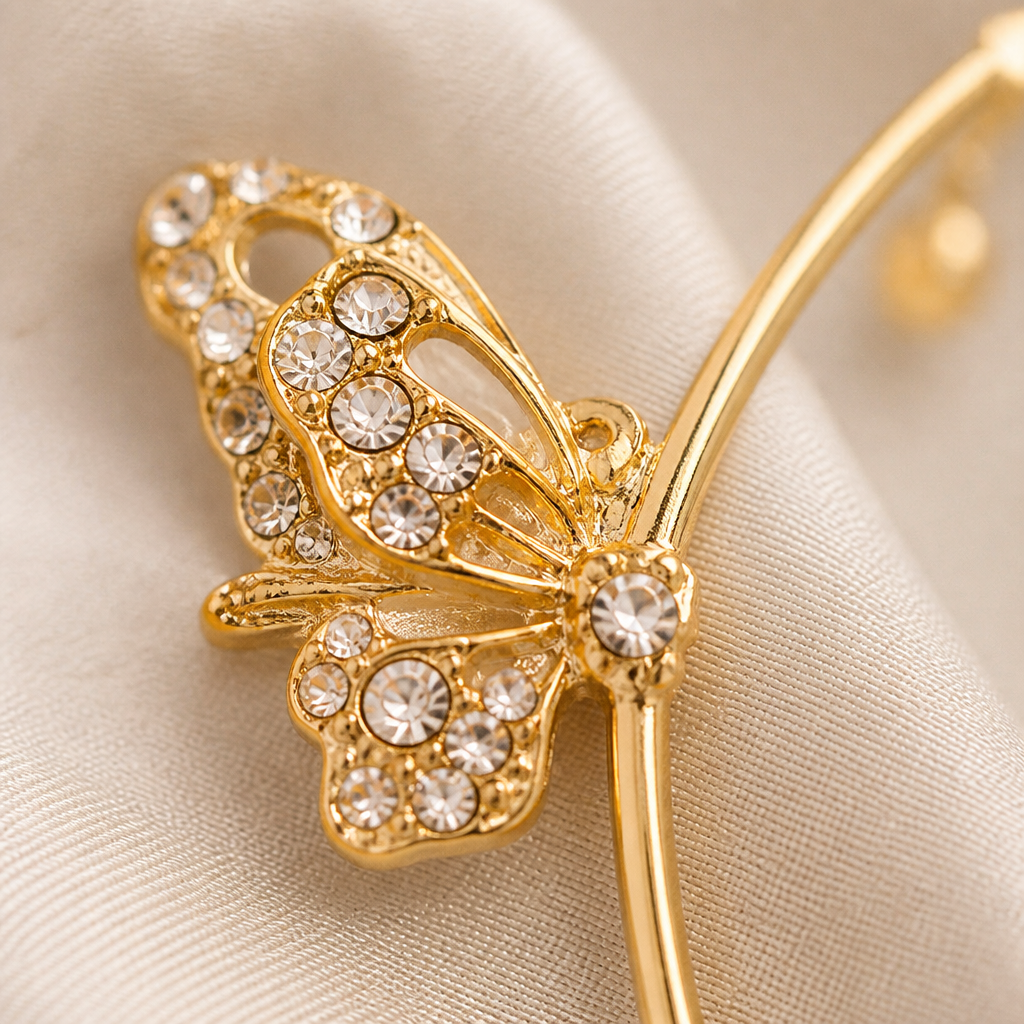 Luméline™ – Sparkling Butterfly Ear Cuffs with Crystal Tassel Chains