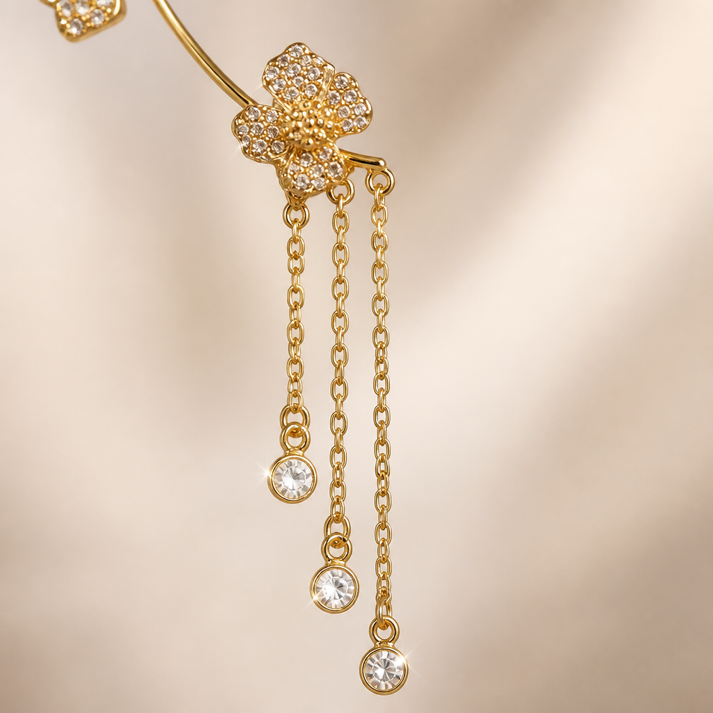 Luméline™ – Sparkling Butterfly Ear Cuffs with Crystal Tassel Chains