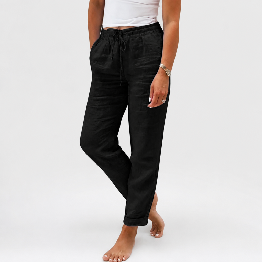LuxeraSilk™ – Relaxed Cotton-Linen Drawstring Pants with Elastic Waist