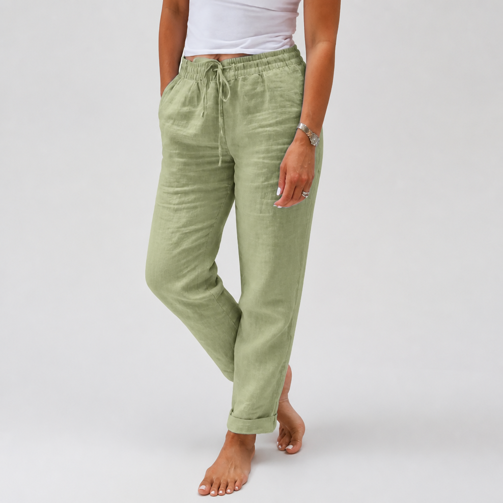 LuxeraSilk™ – Relaxed Cotton-Linen Drawstring Pants with Elastic Waist