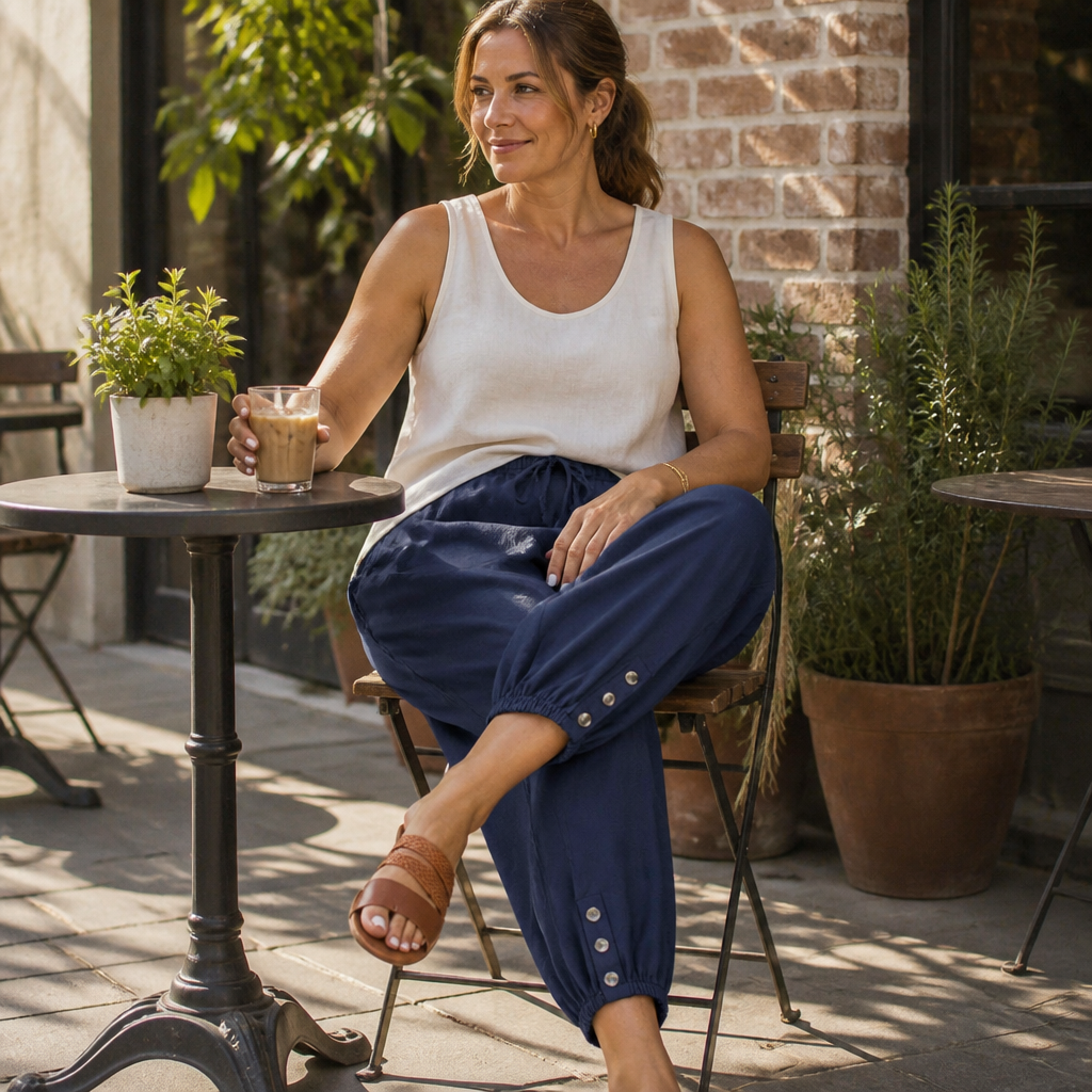 LunaEase™ – Soft Cotton-Linen Cropped Pants with Button-Cuff Hem