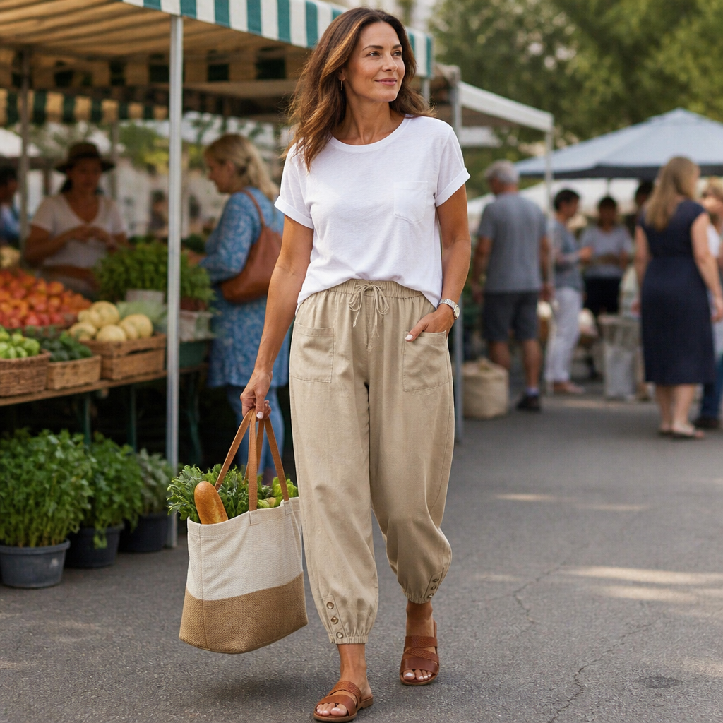 LunaEase™ – Soft Cotton-Linen Cropped Pants with Button-Cuff Hem