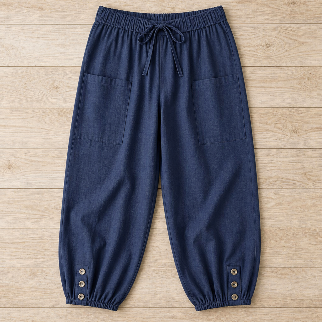 LunaEase™ – Soft Cotton-Linen Cropped Pants with Button-Cuff Hem