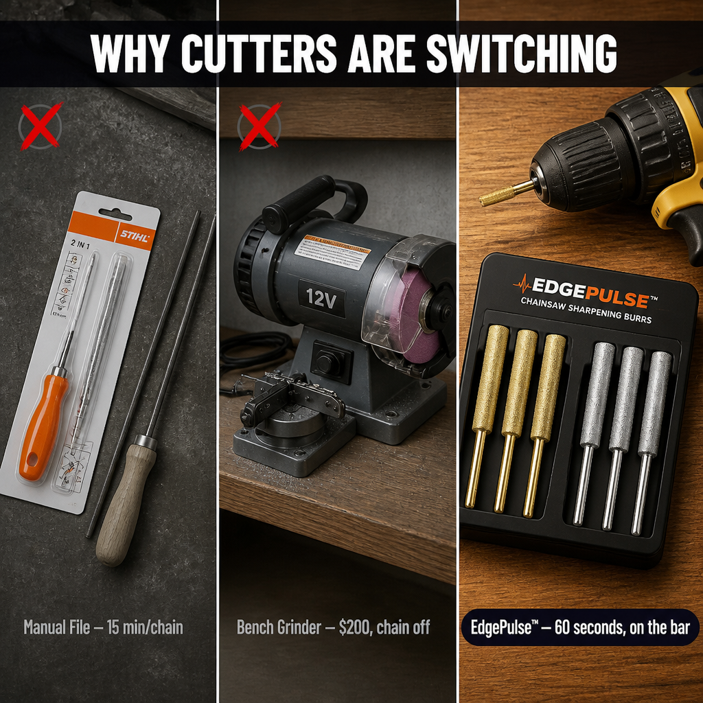 EdgePulse™ — Sharpen Any Chainsaw in 60 Seconds Right on the Bar