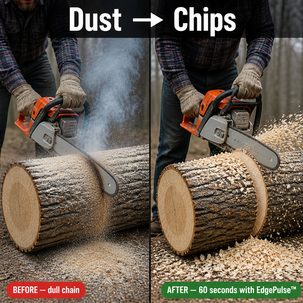 EdgePulse™ — Sharpen Any Chainsaw in 60 Seconds Right on the Bar