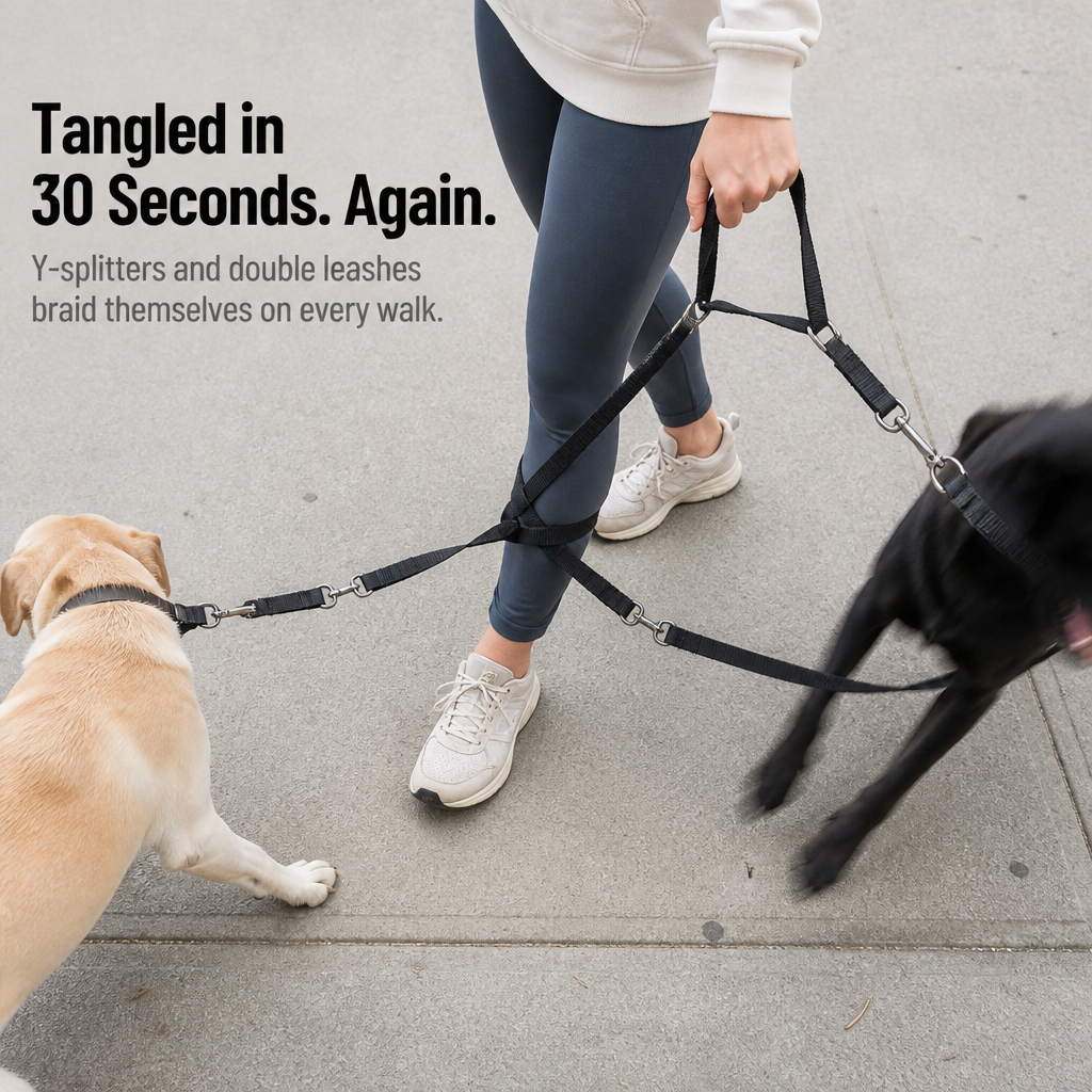 DuoStride™ — Walk Two Dogs Without Tangles, Jerks, or Wrist Strain