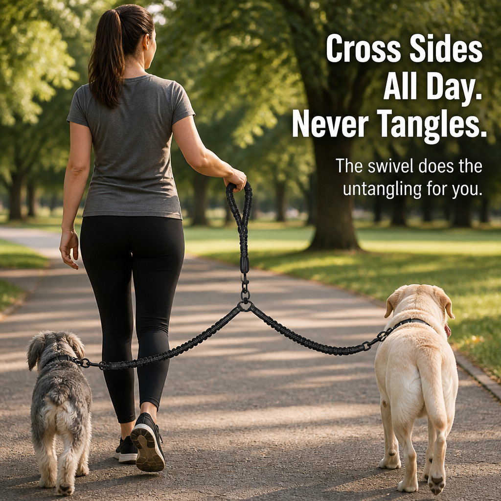 DuoStride™ — Walk Two Dogs Without Tangles, Jerks, or Wrist Strain