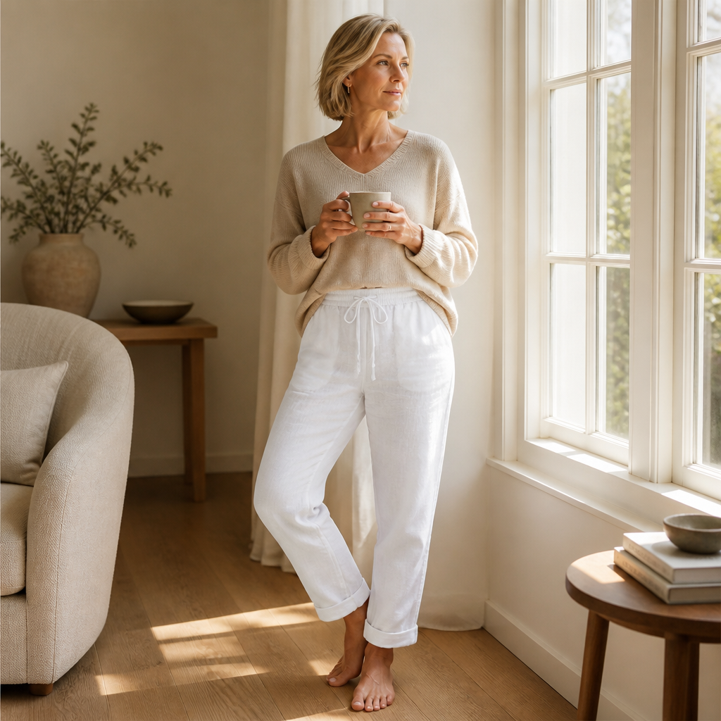 Flexiva™ – Relaxed Cotton-Linen Tapered Pants with Drawstring Waist