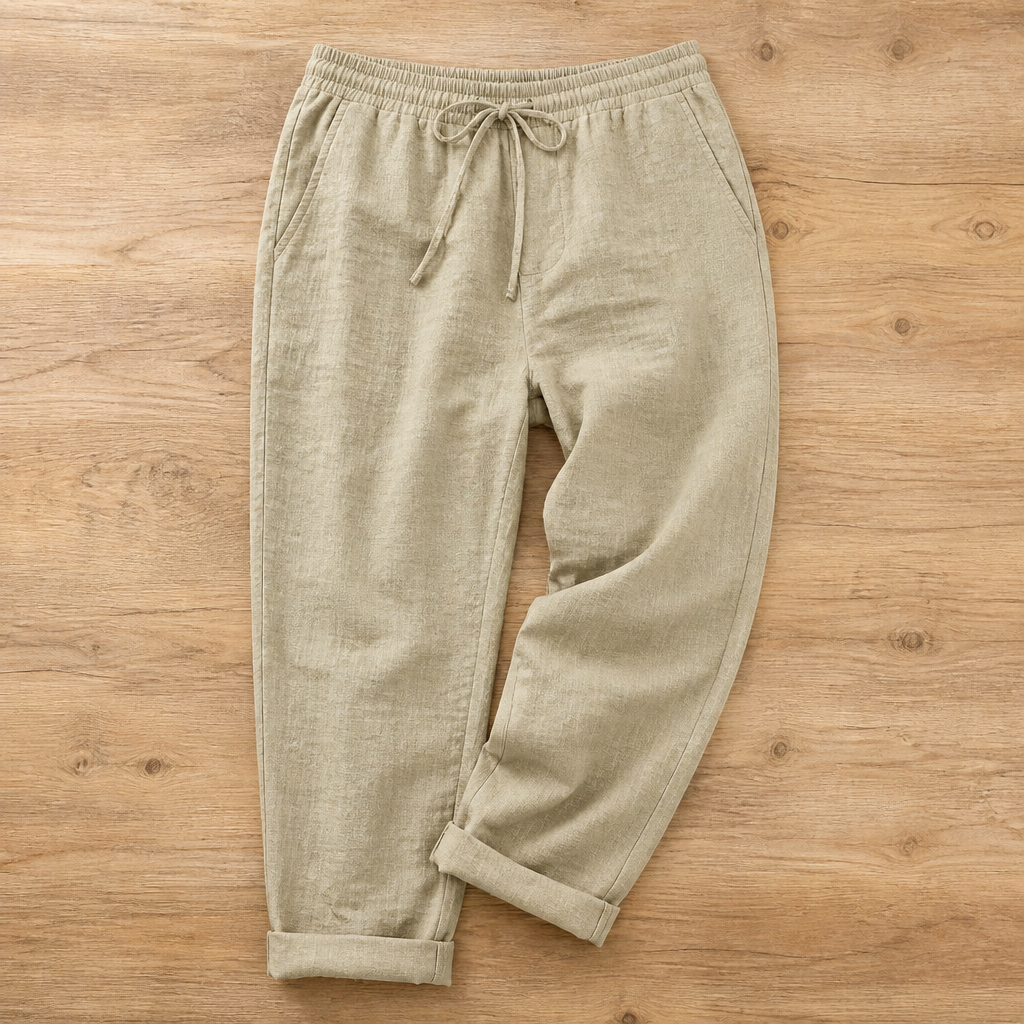 Flexiva™ – Relaxed Cotton-Linen Tapered Pants with Drawstring Waist