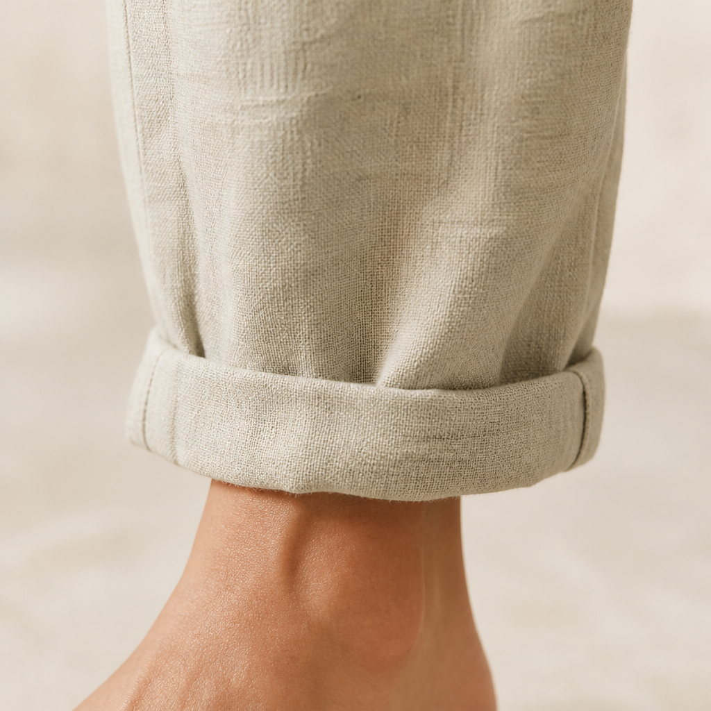 Flexiva™ – Relaxed Cotton-Linen Tapered Pants with Drawstring Waist