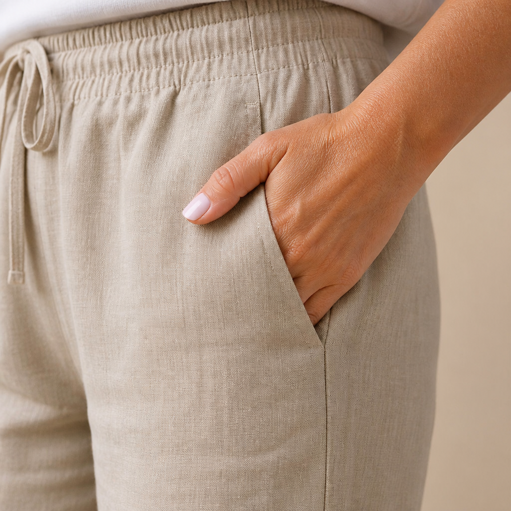 Flexiva™ – Relaxed Cotton-Linen Tapered Pants with Drawstring Waist