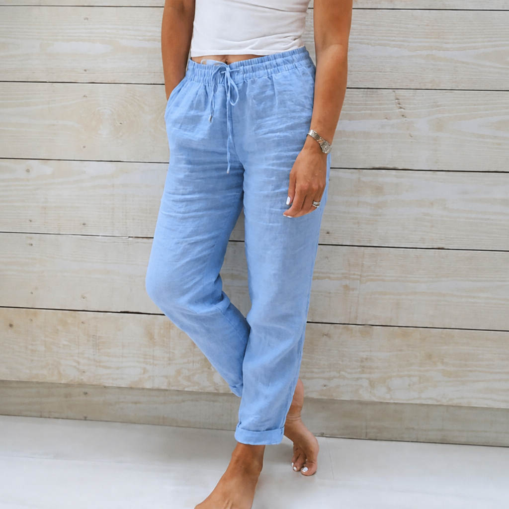 Flexiva™ – Relaxed Cotton-Linen Tapered Pants with Drawstring Waist