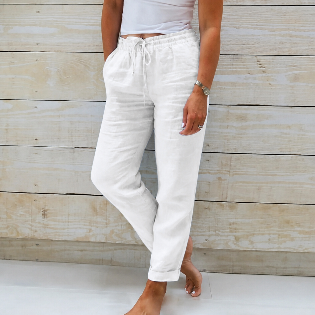Flexiva™ – Relaxed Cotton-Linen Tapered Pants with Drawstring Waist