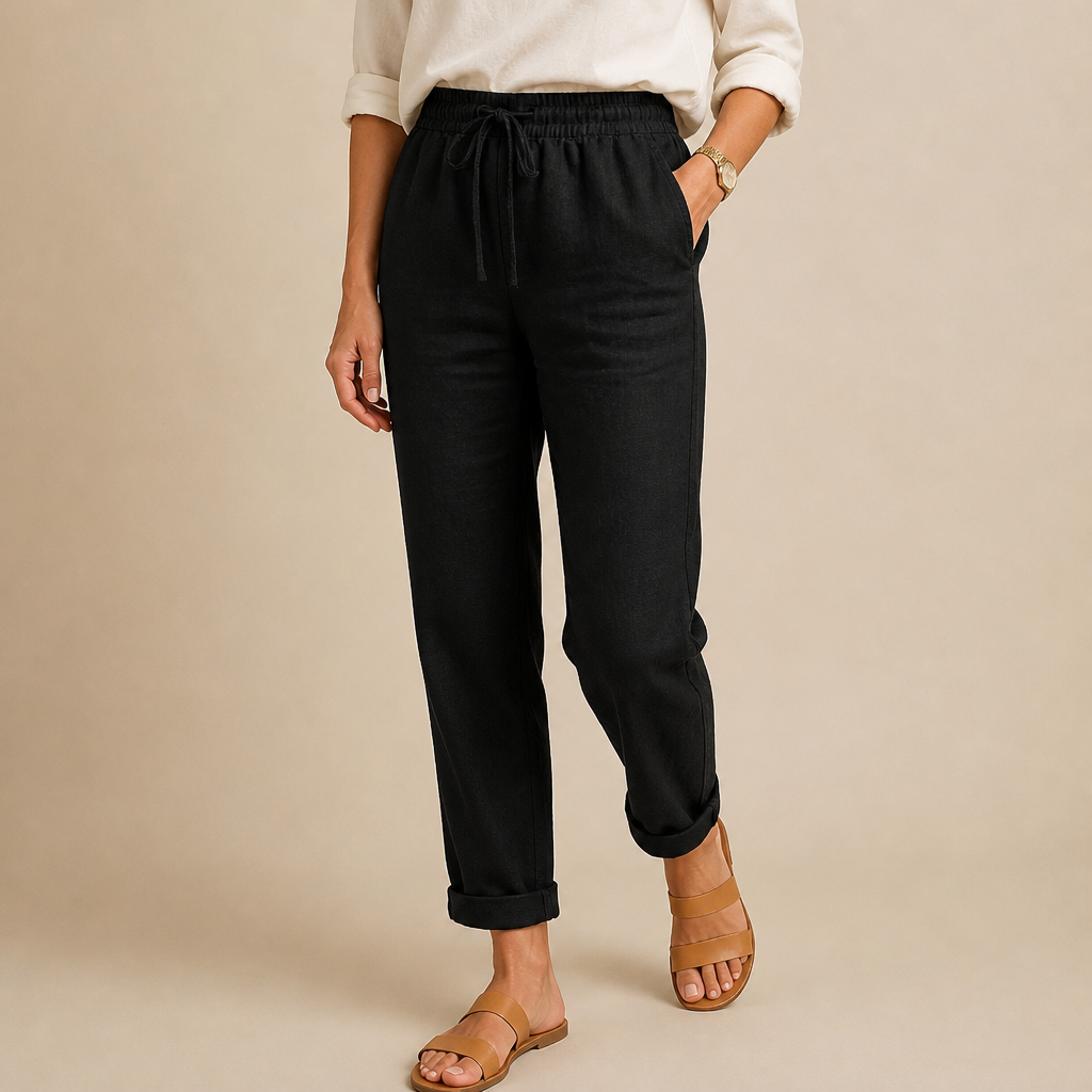 Flexiva™ – Relaxed Cotton-Linen Tapered Pants with Drawstring Waist
