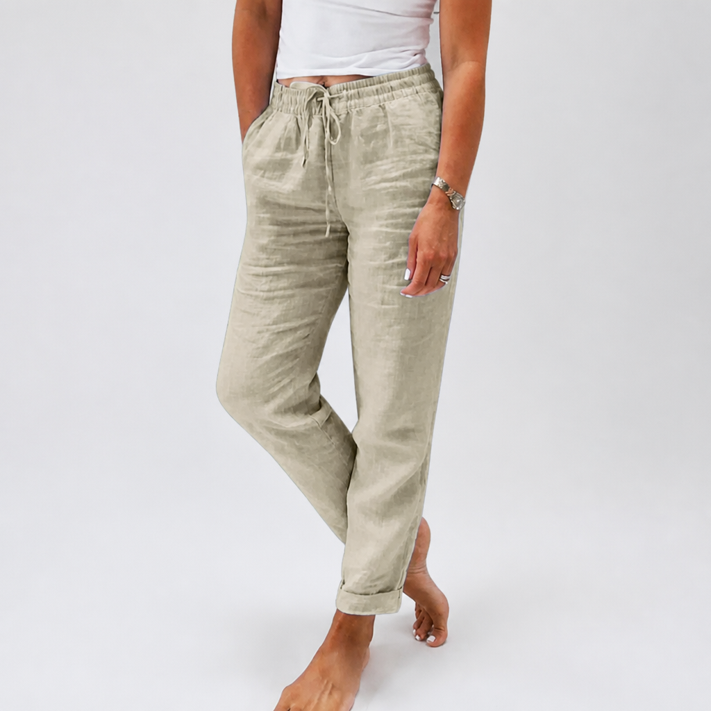 Flexiva™ – Relaxed Cotton-Linen Tapered Pants with Drawstring Waist