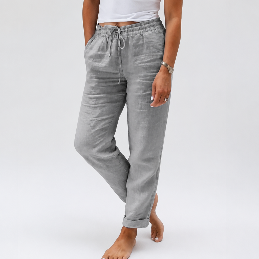 Flexiva™ – Relaxed Cotton-Linen Tapered Pants with Drawstring Waist