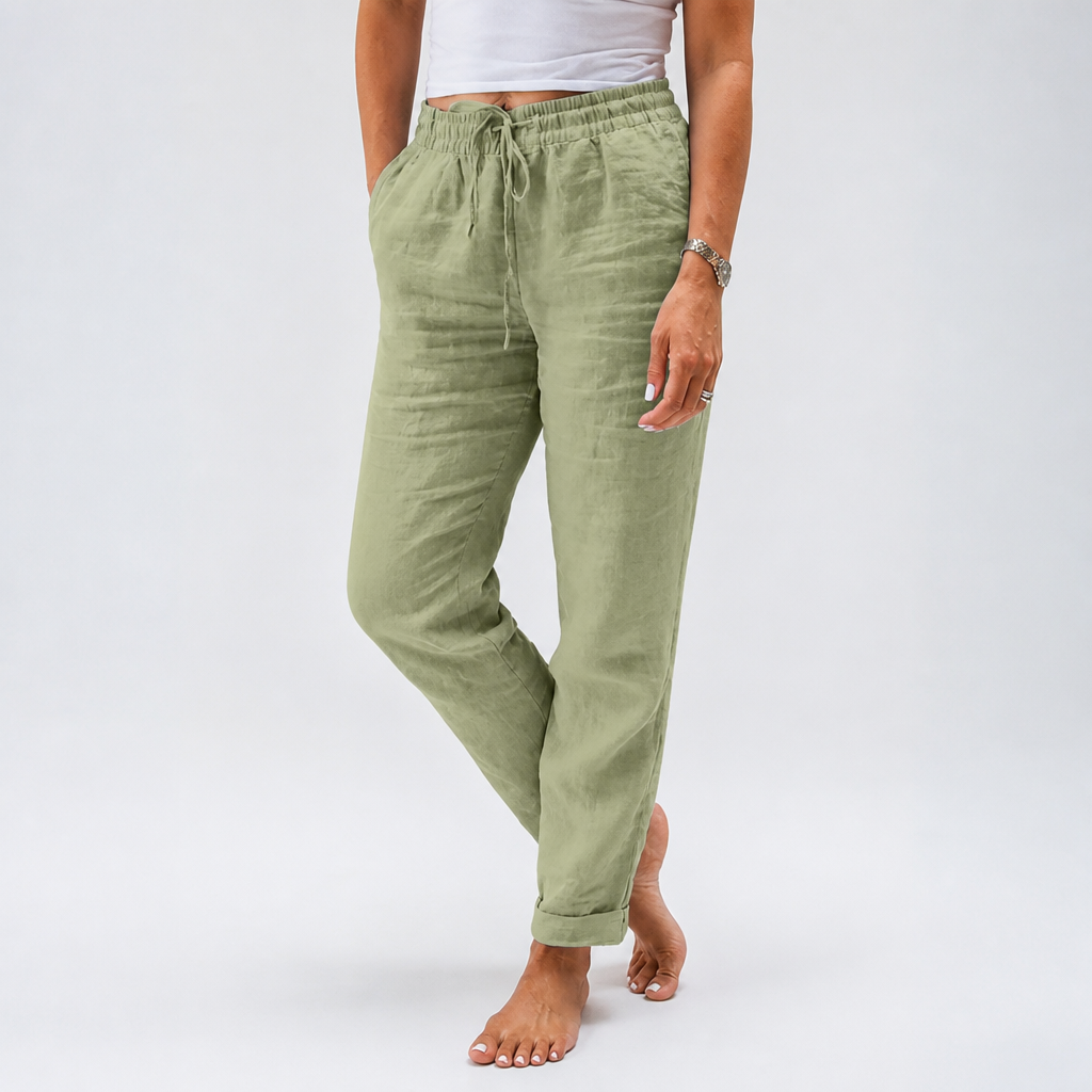 Flexiva™ – Relaxed Cotton-Linen Tapered Pants with Drawstring Waist