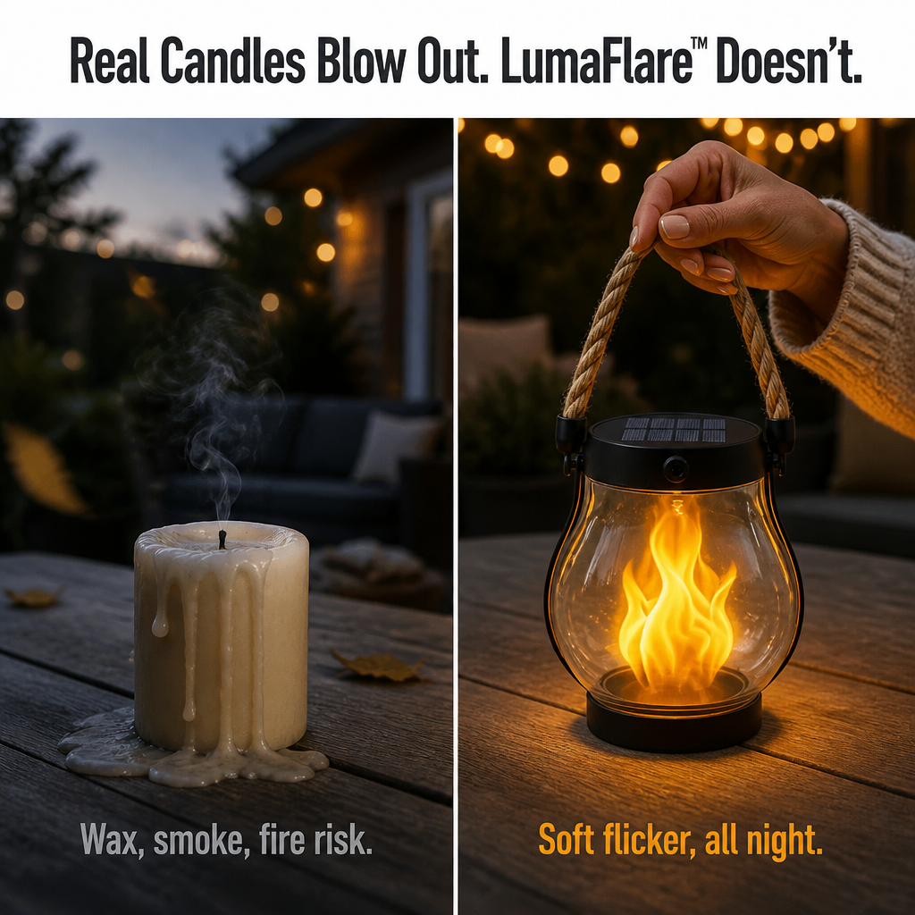 LumaFlare™ Solar Lantern — Light Any Patio With Real-Looking Flame Until Morning, No Wires