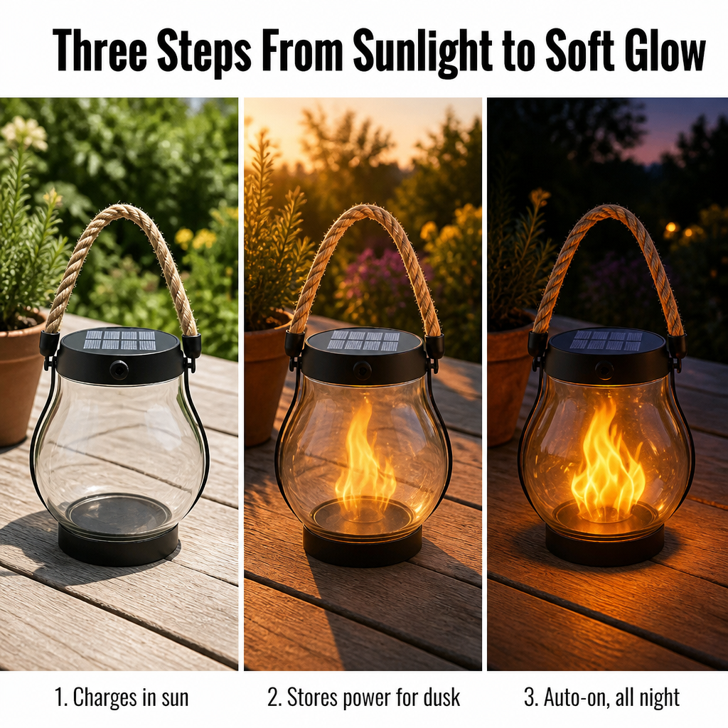 LumaFlare™ Solar Lantern — Light Any Patio With Real-Looking Flame Until Morning, No Wires