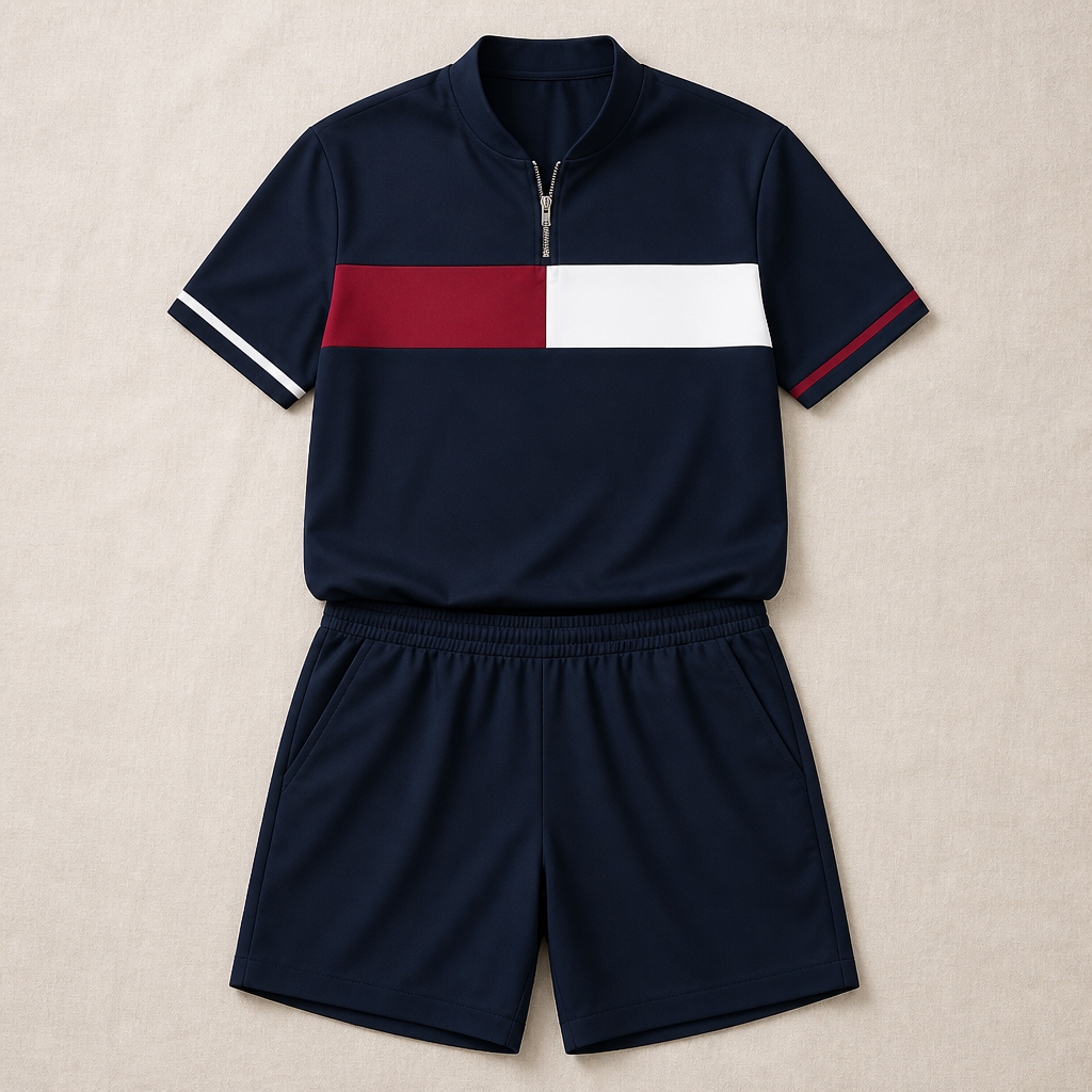 Marsten™ – Tailored Zip-Collar Shirt and Shorts Set for Men