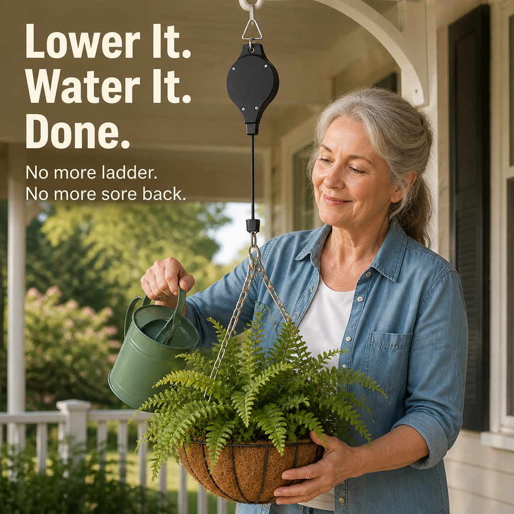 FlexiBloom™ — Lower Hanging Baskets For Easy Watering Without The Ladder